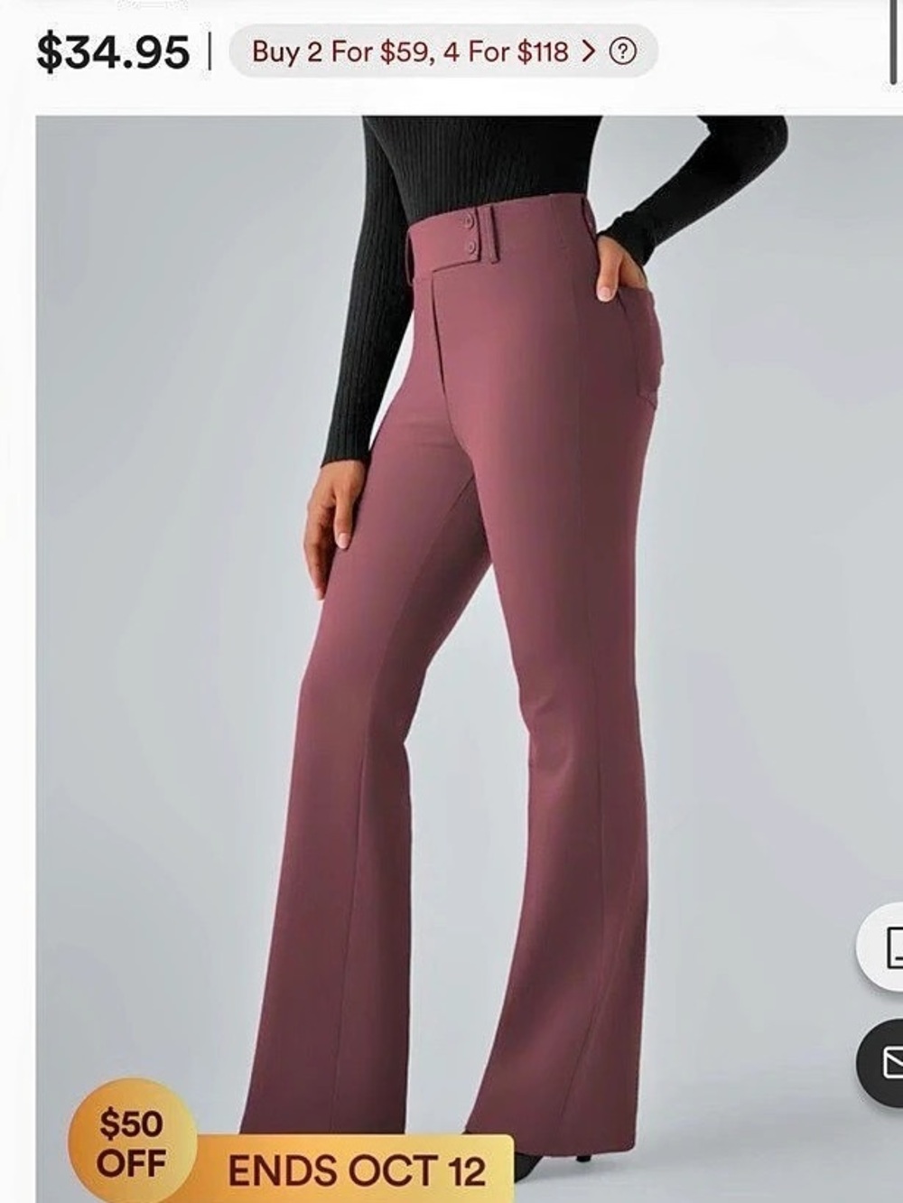 Halara Flex DayStretch High Waisted Flare Work Pants with Pockets Purple XS